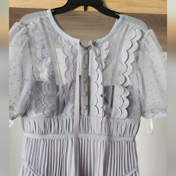 Self-Portrait Scalloped-Trim Pleated Chiffon Midi Dress - Picture 2 of 11